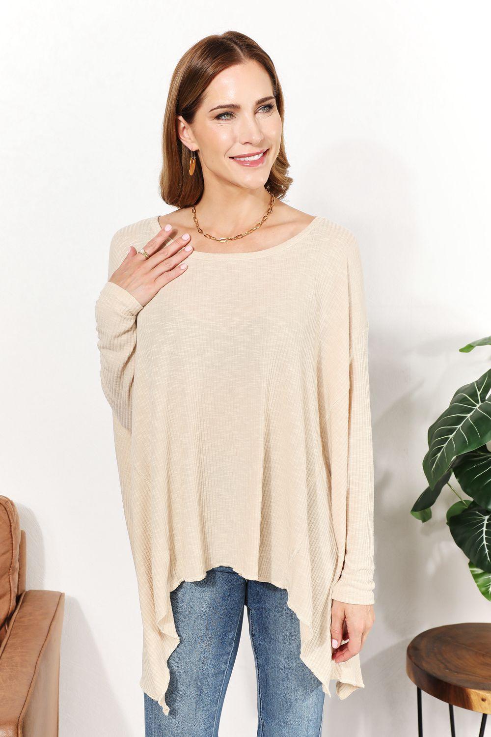 Super Soft Oversized Ribbed Plus Size Long Sleeve Top - MXSTUDIO.COM