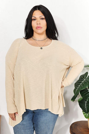 Super Soft Oversized Ribbed Plus Size Long Sleeve Top - MXSTUDIO.COM