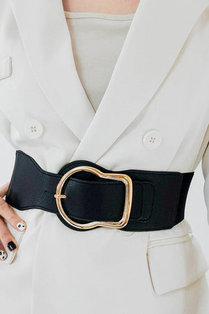 Superb Zinc Alloy Buckle Black Wide Elastic Belt - MXSTUDIO.COM