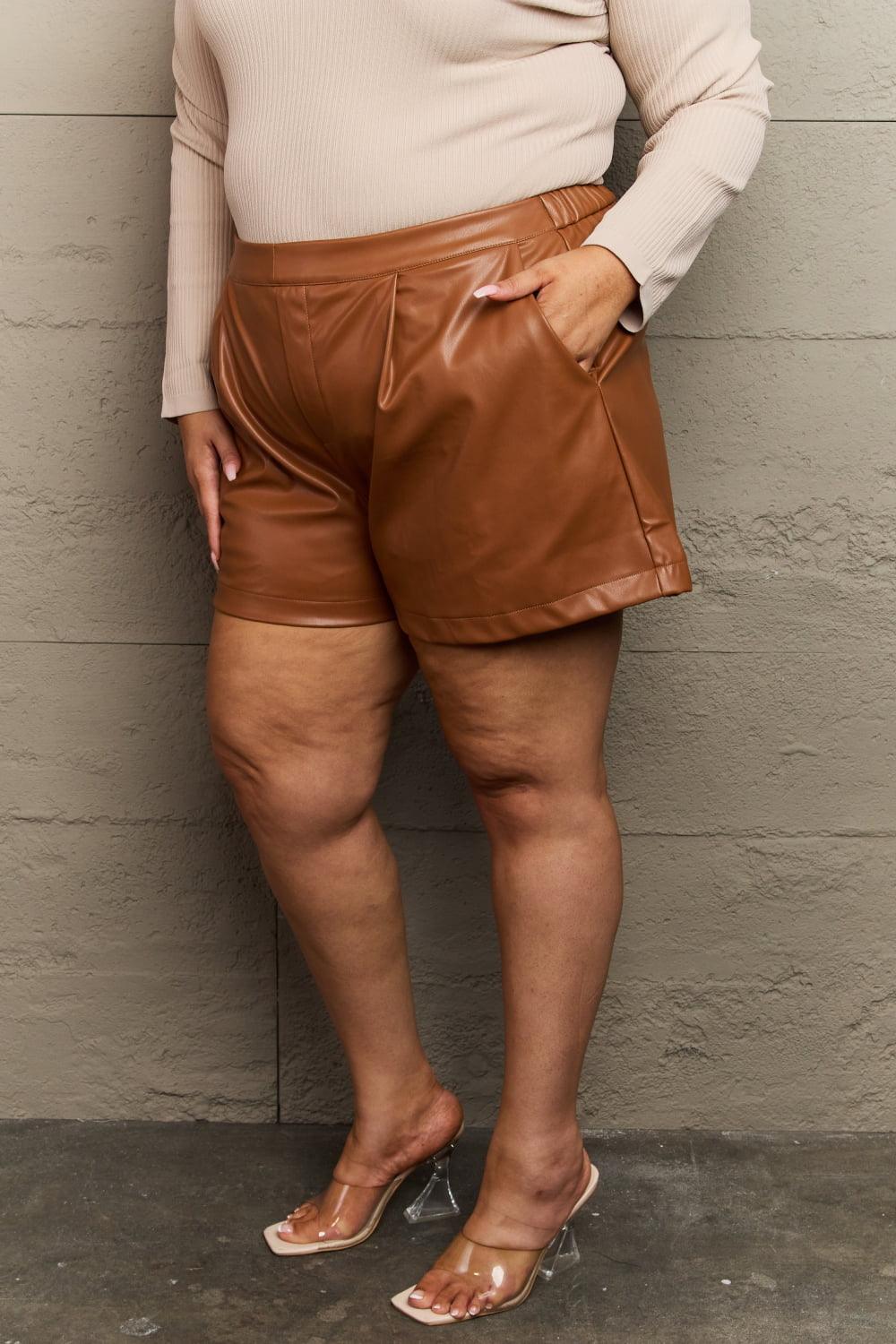 Sustainable Fashion Vegan Plus Size Leather Shorts - MXSTUDIO.COM