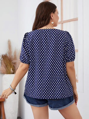 Sweet Square Neck Plus Size Polka Dot Blouse - MXSTUDIO.COM