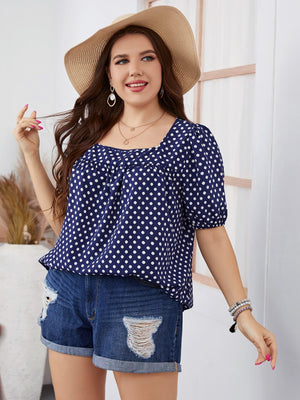 Sweet Square Neck Plus Size Polka Dot Blouse - MXSTUDIO.COM