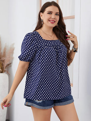 Sweet Square Neck Plus Size Polka Dot Blouse - MXSTUDIO.COM