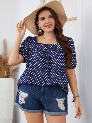 Sweet Square Neck Plus Size Polka Dot Blouse - MXSTUDIO.COM