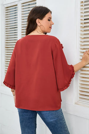 Take Time Off Plus Size Three Quarter Sleeve Blouse - MXSTUDIO.COM