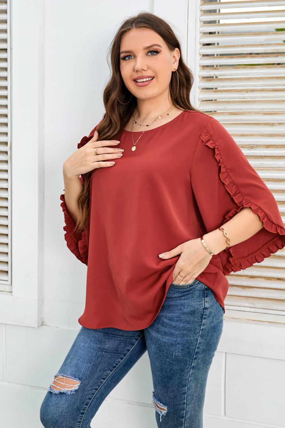 Take Time Off Plus Size Three Quarter Sleeve Blouse - MXSTUDIO.COM