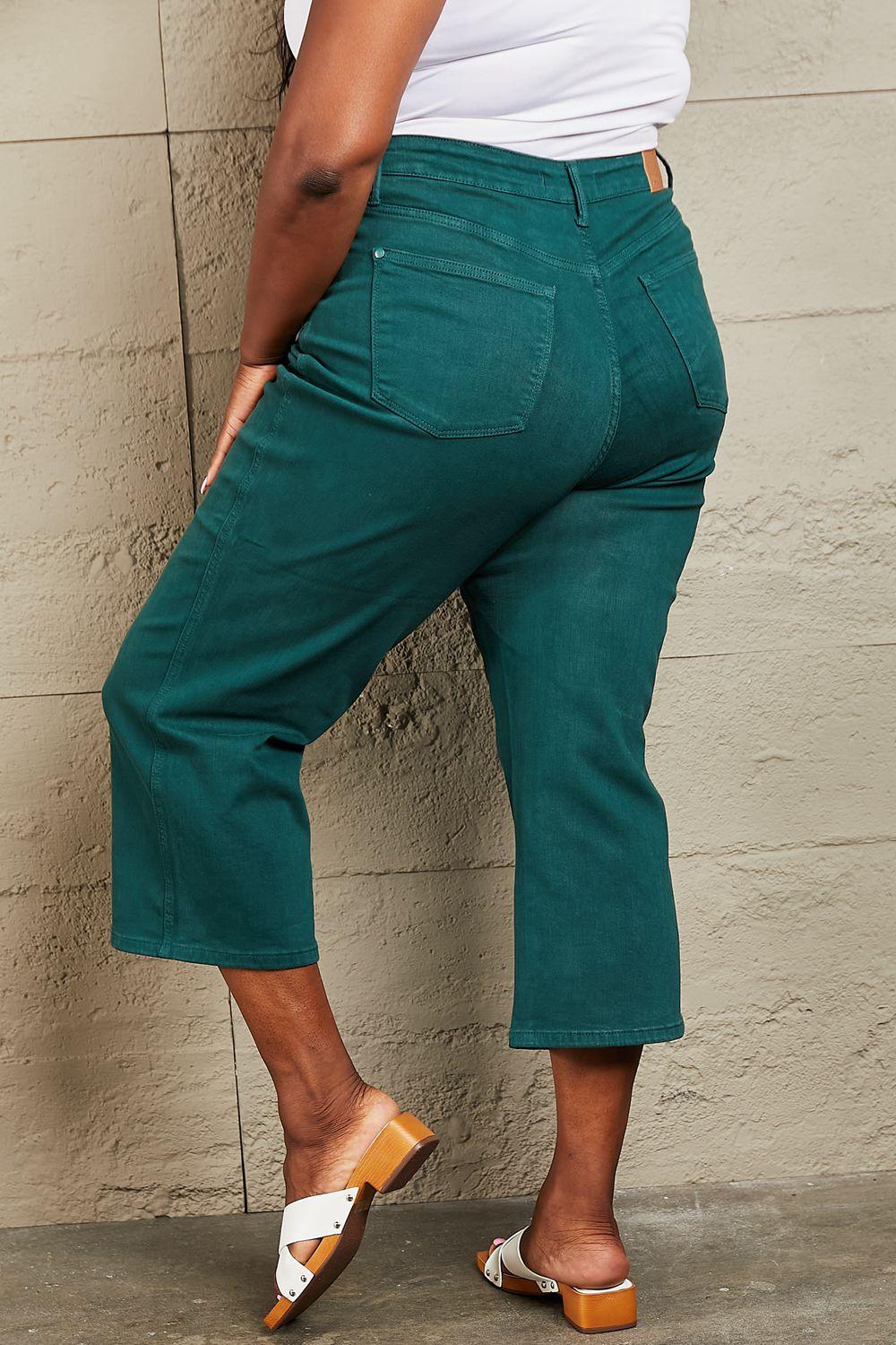 Teal Green Womens Plus Size Wide Leg Jeans - MXSTUDIO.COM