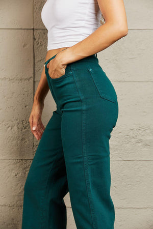 Teal Green Womens Plus Size Wide Leg Jeans - MXSTUDIO.COM