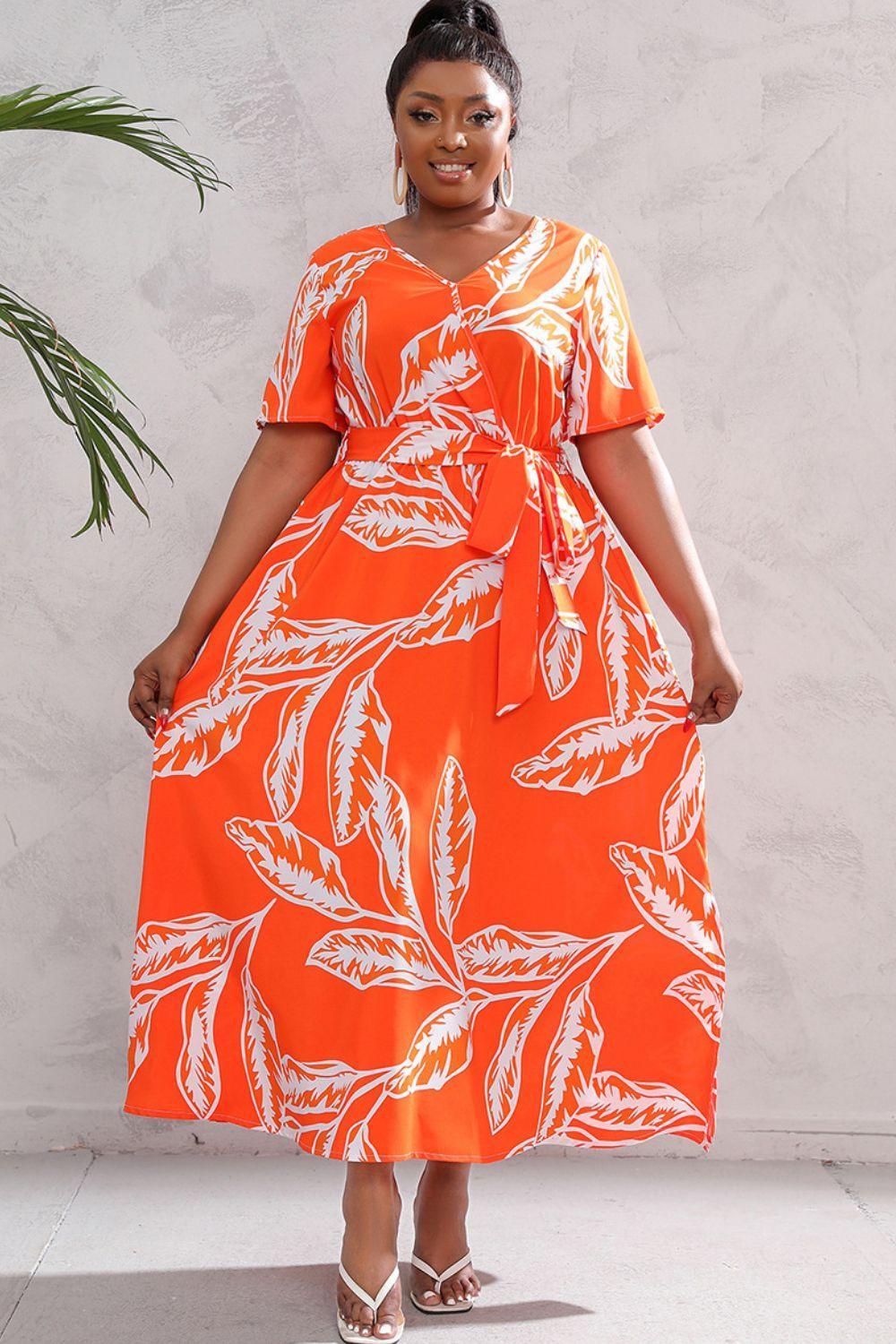 Tie Waist Floral Plus Size Surplice Maxi Dress - MXSTUDIO.COM