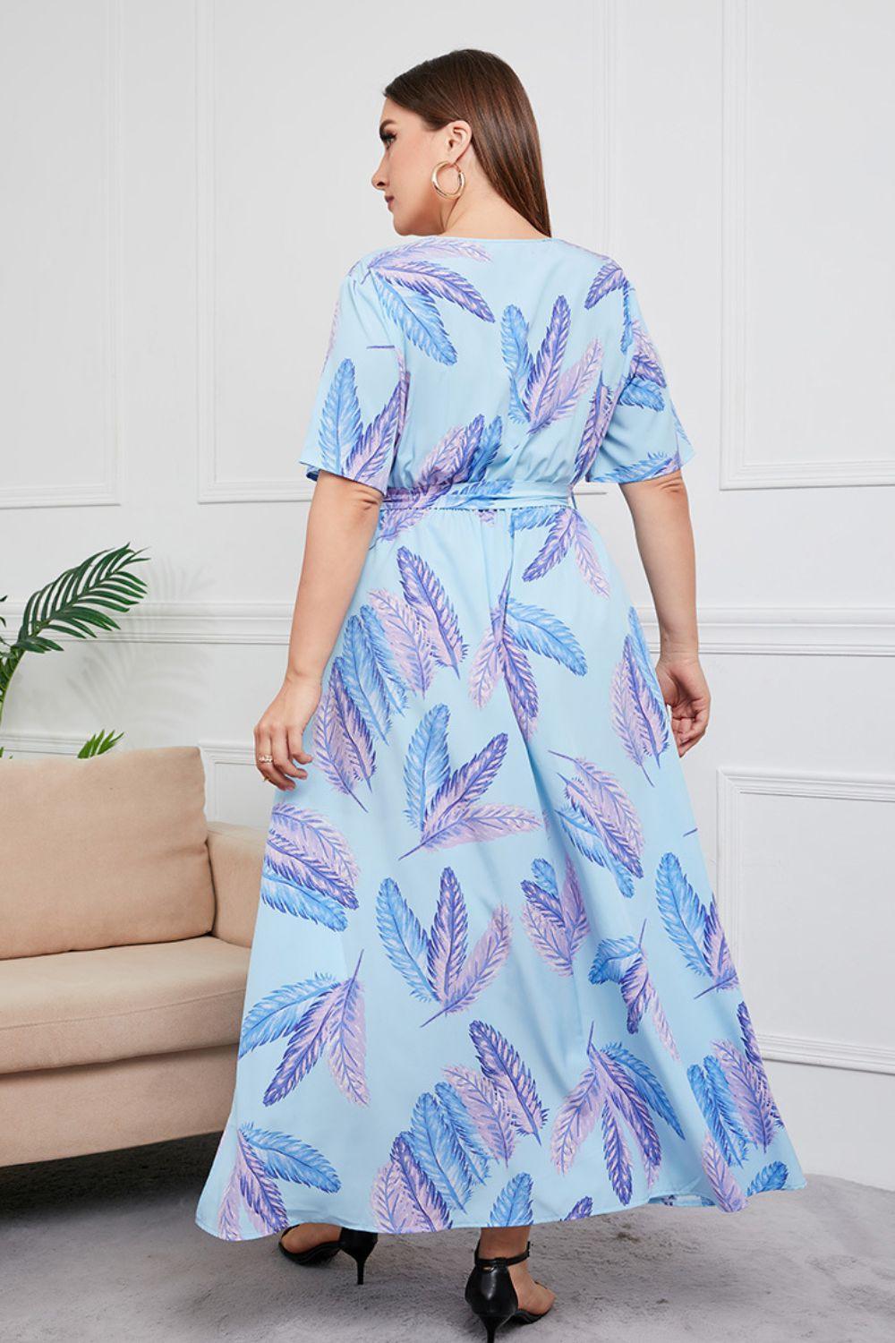 Tie Waist Floral Plus Size Surplice Maxi Dress - MXSTUDIO.COM