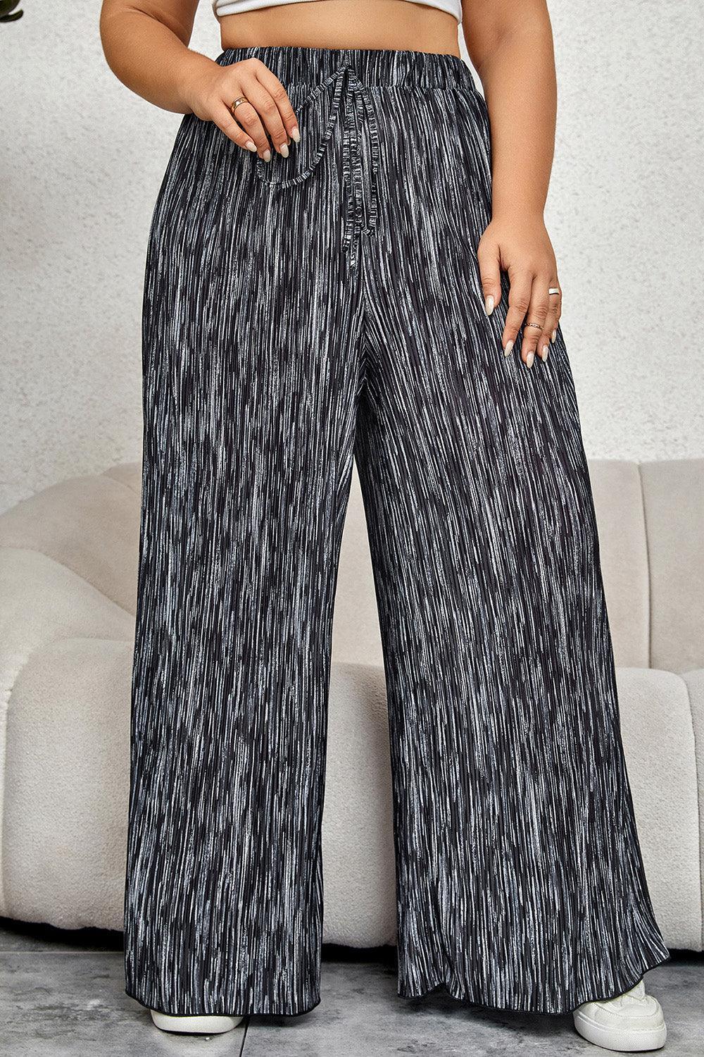 Tied Detail Plus Size High Waisted Wide Pants - MXSTUDIO.COM