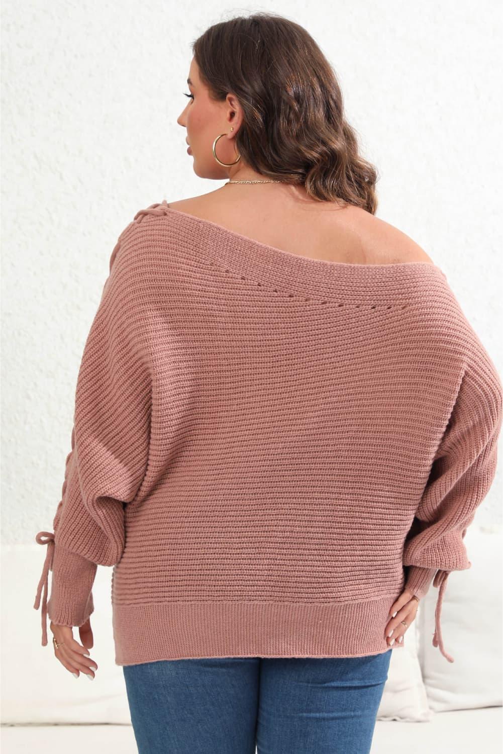 Tied Sleeves One Shoulder Beaded Plus Size Womens Sweater - MXSTUDIO.COM