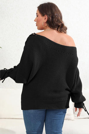 Tied Sleeves One Shoulder Beaded Plus Size Womens Sweater - MXSTUDIO.COM