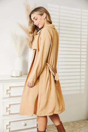 Tied Waist Plus Size Women's Trench Coat - MXSTUDIO.COM