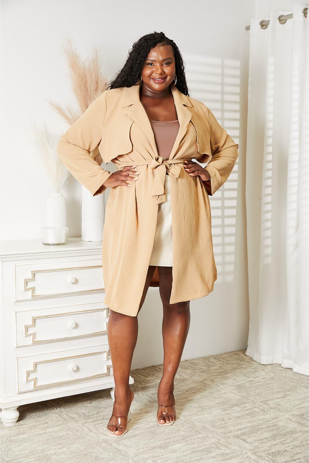 Tied Waist Plus Size Women's Trench Coat - MXSTUDIO.COM