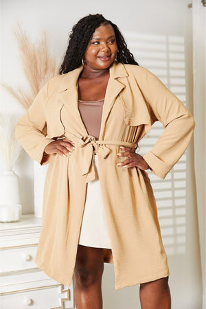 Tied Waist Plus Size Women's Trench Coat - MXSTUDIO.COM