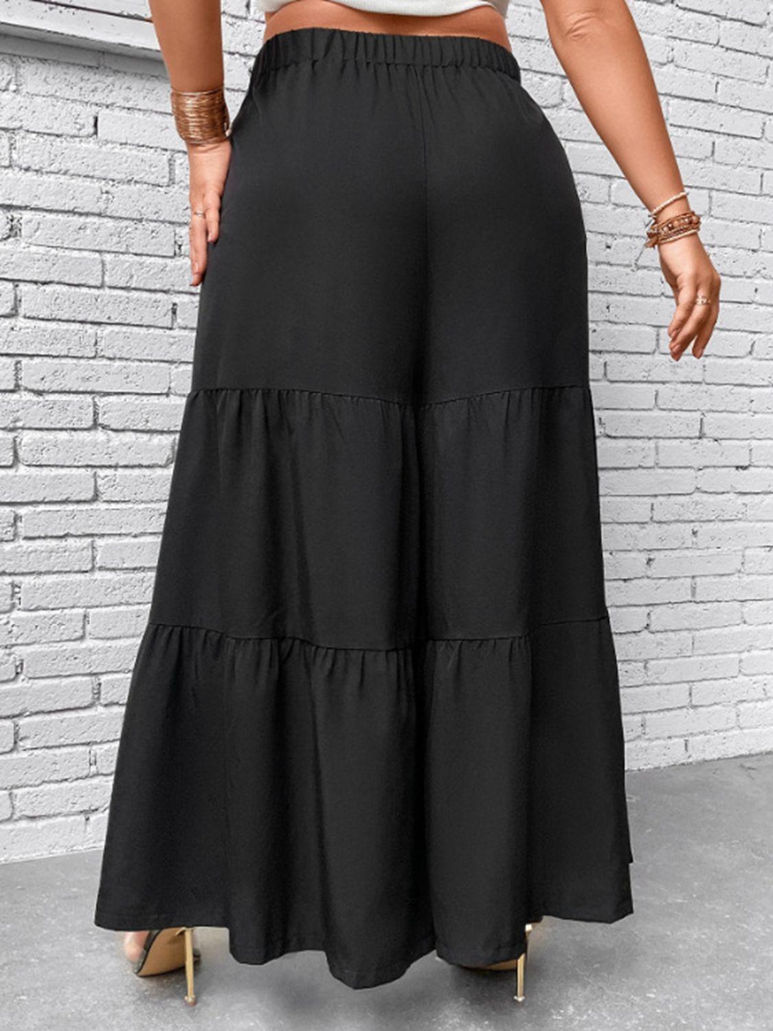 Tiered Black Womens Plus Size Wide Leg Pants - MXSTUDIO.COM