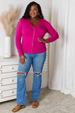 Timeless Magenta Plus Size Button Down Cardigan - MXSTUDIO.COM