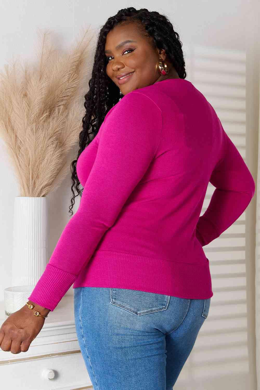 Timeless Magenta Plus Size Button Down Cardigan - MXSTUDIO.COM