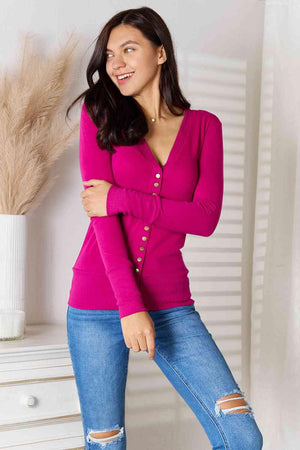 Timeless Magenta Plus Size Button Down Cardigan - MXSTUDIO.COM