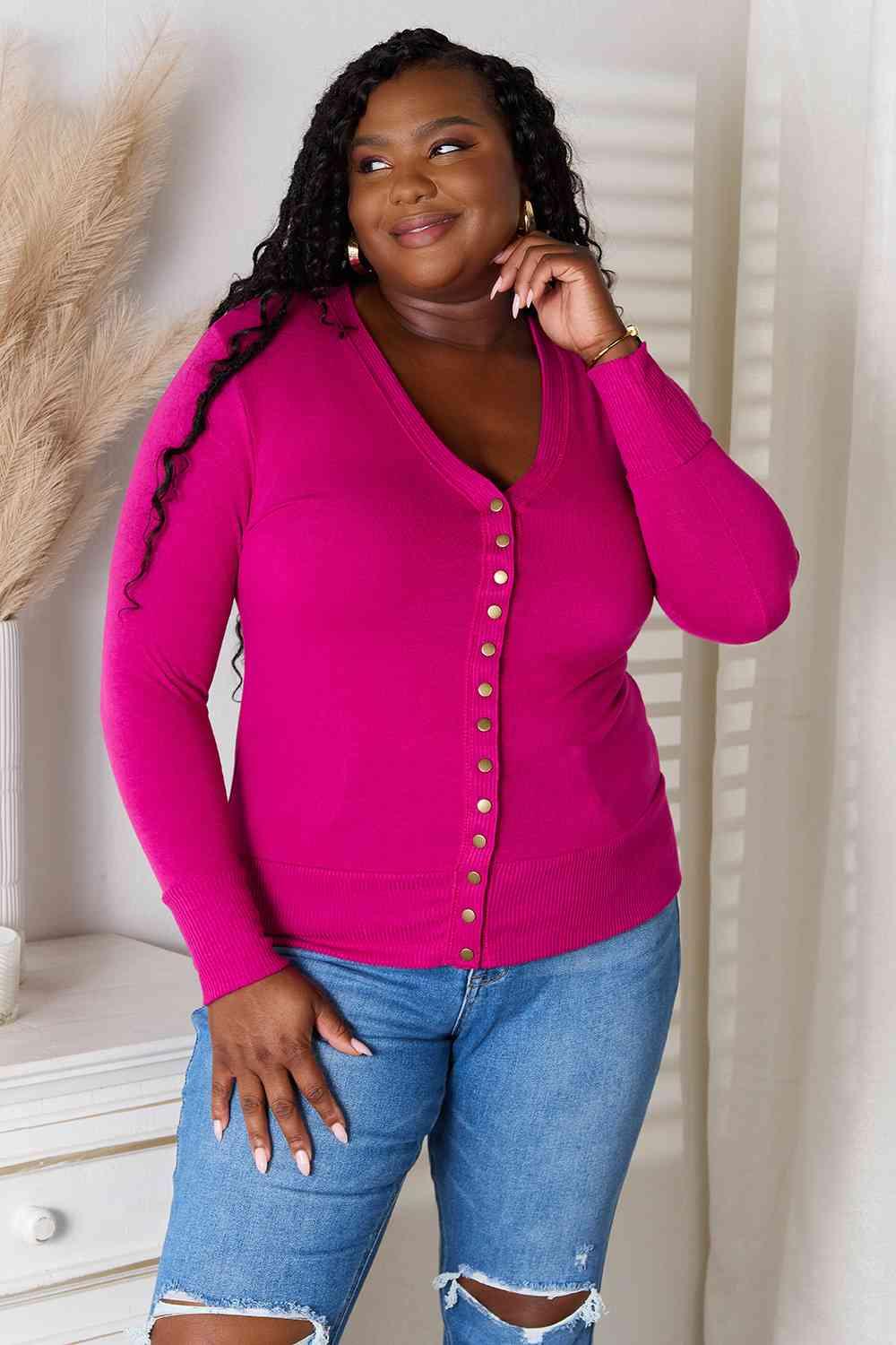 Timeless Magenta Plus Size Button Down Cardigan - MXSTUDIO.COM