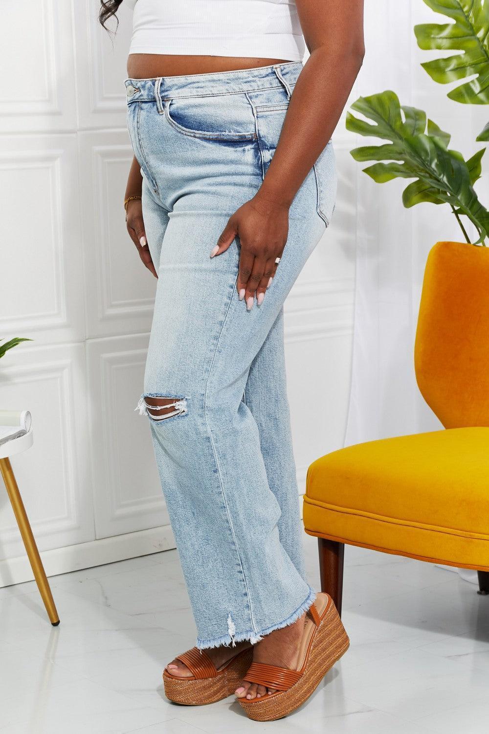 Today Is My Day Plus Size Distressed Straight Leg Jeans - MXSTUDIO.COM