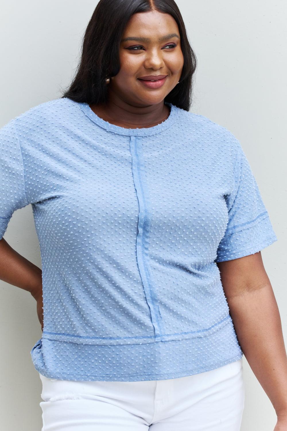 Trendsetting Reverse Stitch Pastel Blue Swiss Dot Top - MXSTUDIO.COM