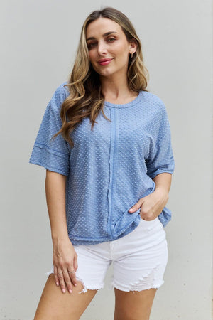 Trendsetting Reverse Stitch Pastel Blue Swiss Dot Top - MXSTUDIO.COM