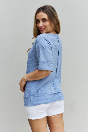 Trendsetting Reverse Stitch Pastel Blue Swiss Dot Top - MXSTUDIO.COM