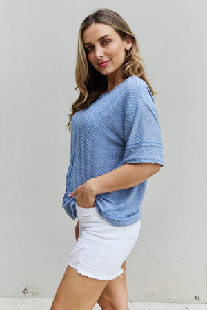 Trendsetting Reverse Stitch Pastel Blue Swiss Dot Top - MXSTUDIO.COM