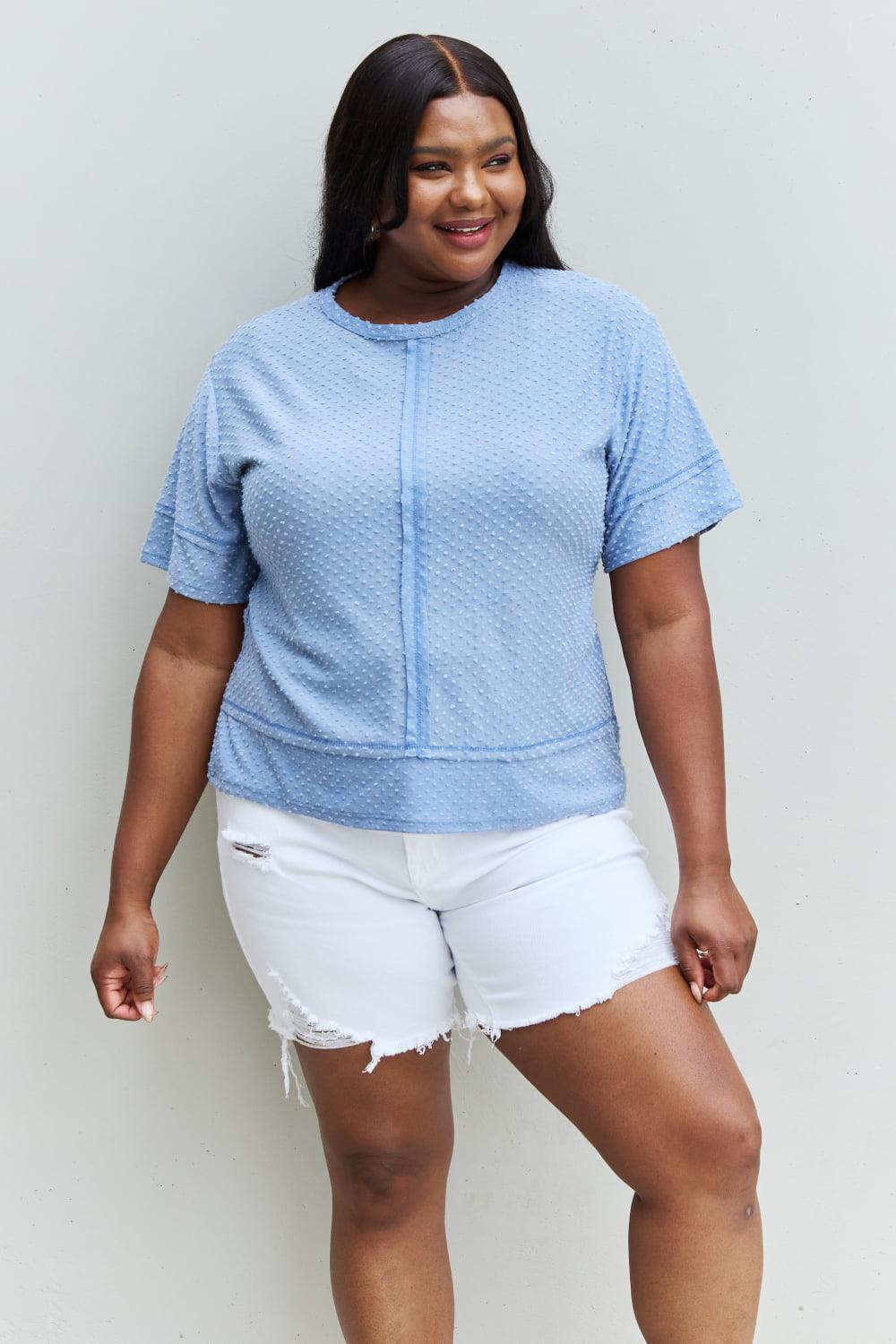 Trendsetting Reverse Stitch Pastel Blue Swiss Dot Top - MXSTUDIO.COM