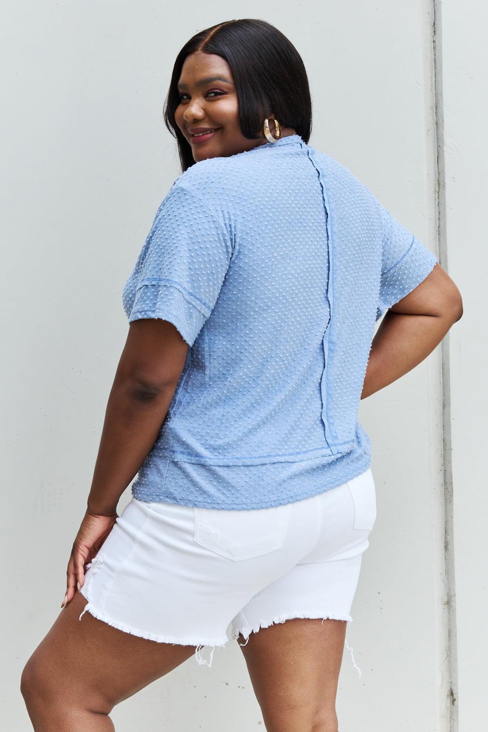 Trendsetting Reverse Stitch Pastel Blue Swiss Dot Top - MXSTUDIO.COM