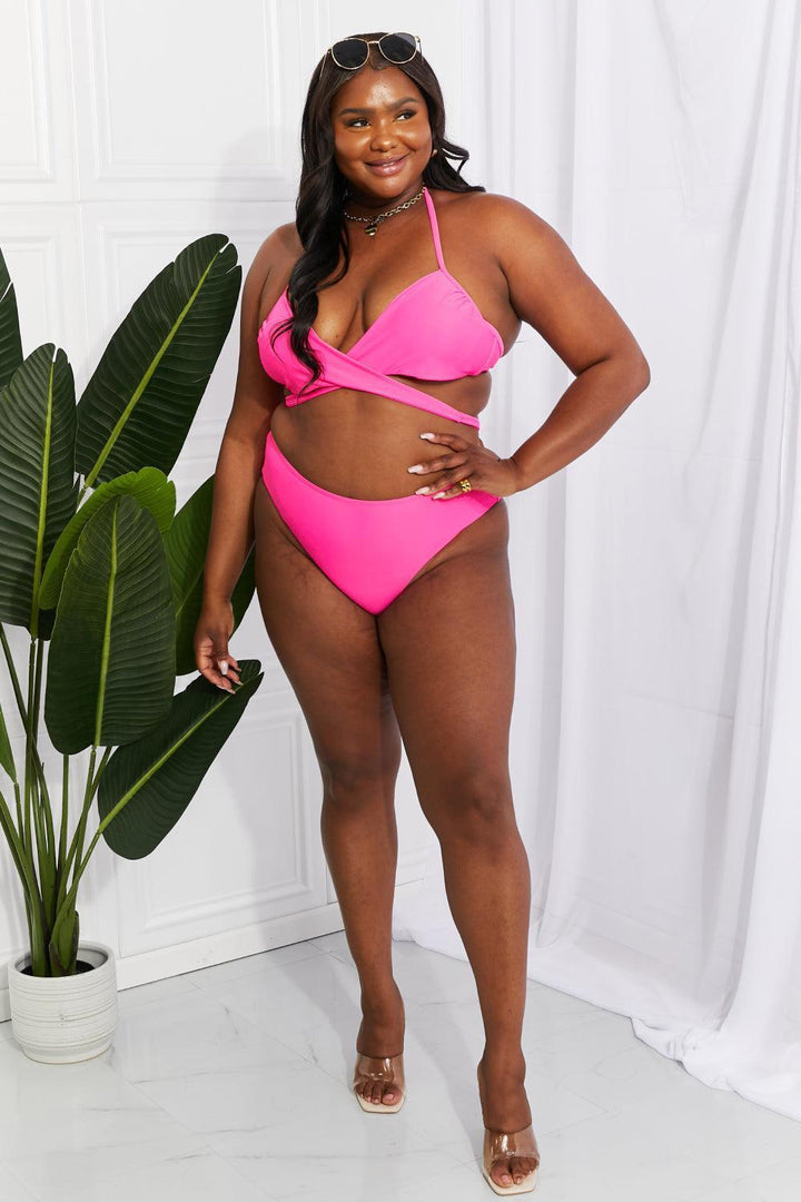 Tropical Splash Halter Plus Size Pink Bikini - MXSTUDIO.COM