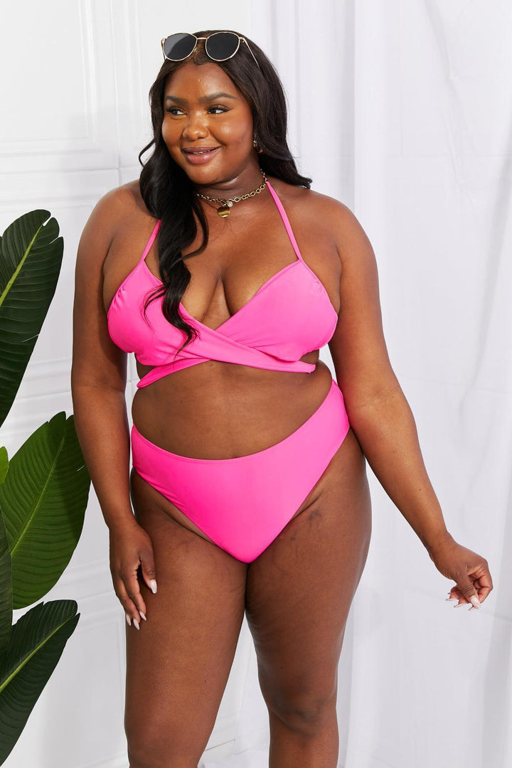 Tropical Splash Halter Plus Size Pink Bikini - MXSTUDIO.COM