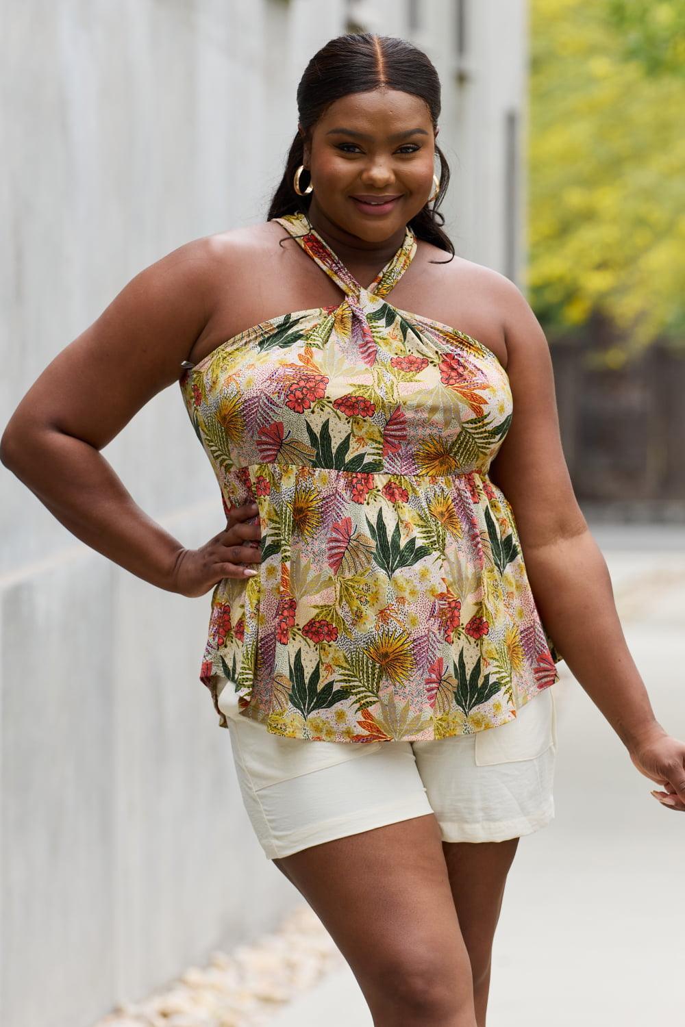 True Potential Plus Size Floral Halter Top - MXSTUDIO.COM