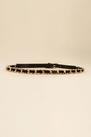 Trustworthy Black Skinny Leather Chain Belt - MXSTUDIO.COM