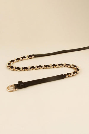 Trustworthy Black Skinny Leather Chain Belt - MXSTUDIO.COM