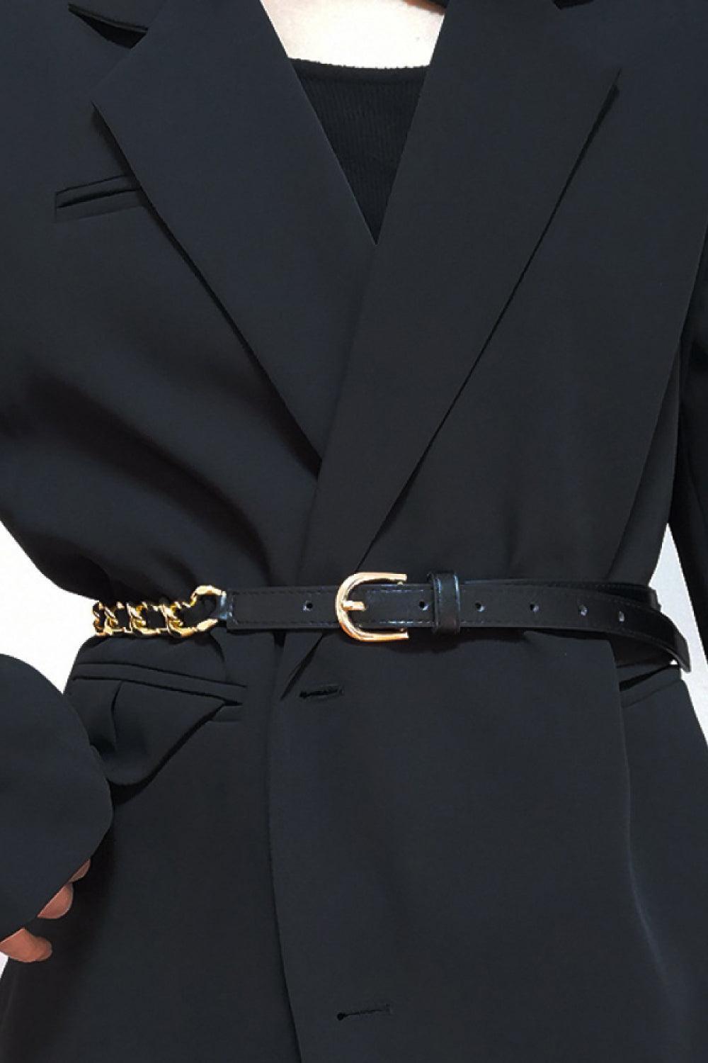 Trustworthy Black Skinny Leather Chain Belt - MXSTUDIO.COM
