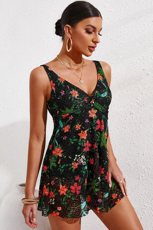 Twist Front Sleeveless V Neck Swim Dress - MXSTUDIO.COM