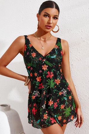 Twist Front Sleeveless V Neck Swim Dress - MXSTUDIO.COM