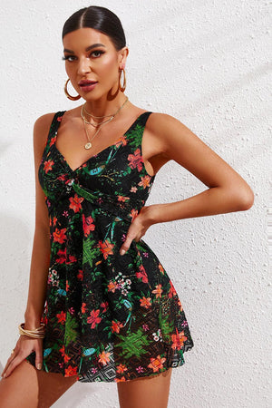 Twist Front Sleeveless V Neck Swim Dress - MXSTUDIO.COM