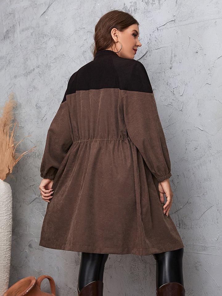 Two-Tone Dropped Shoulder Plus Size Women's Trench Coat - MXSTUDIO.COM