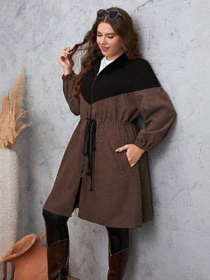 Two-Tone Dropped Shoulder Plus Size Women's Trench Coat - MXSTUDIO.COM