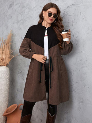 Two-Tone Dropped Shoulder Plus Size Women's Trench Coat - MXSTUDIO.COM