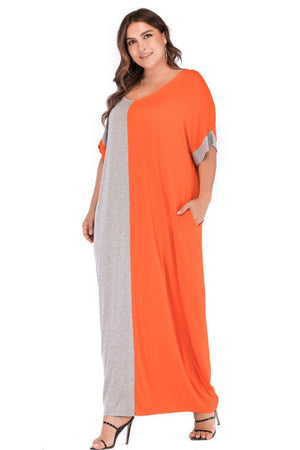 Two-Tone Plus Size Half Sleeve Maxi Tee Dress - MXSTUDIO.COM