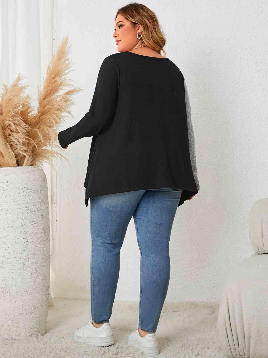 Two Tone Plus Size Long Sleeve T-Shirt - MXSTUDIO.COM