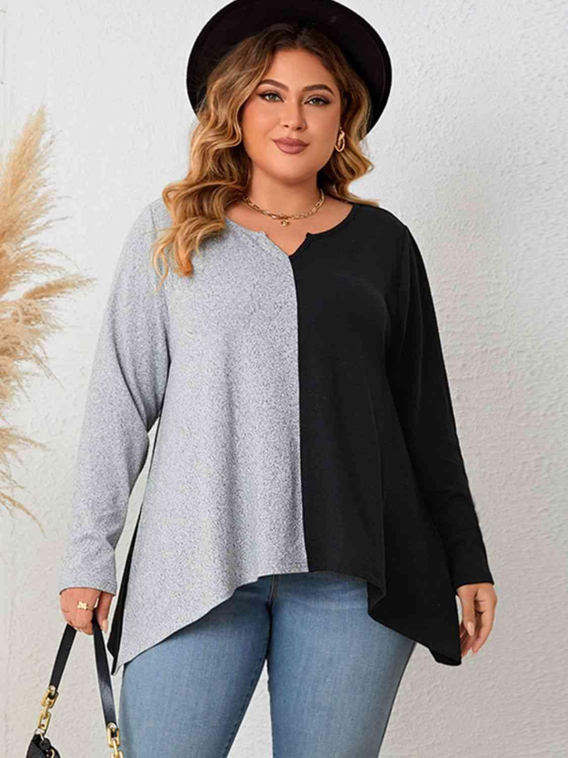 Two Tone Plus Size Long Sleeve T-Shirt - MXSTUDIO.COM