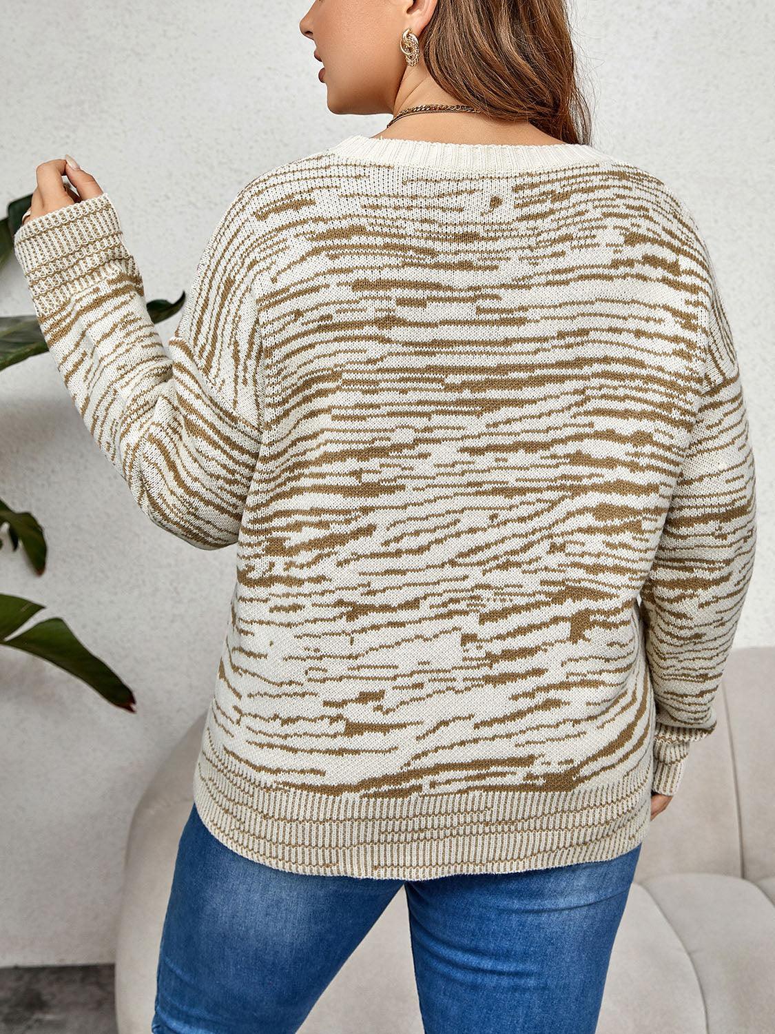 Two Tone Round Neck Plus Size Womens Sweater - MXSTUDIO.COM