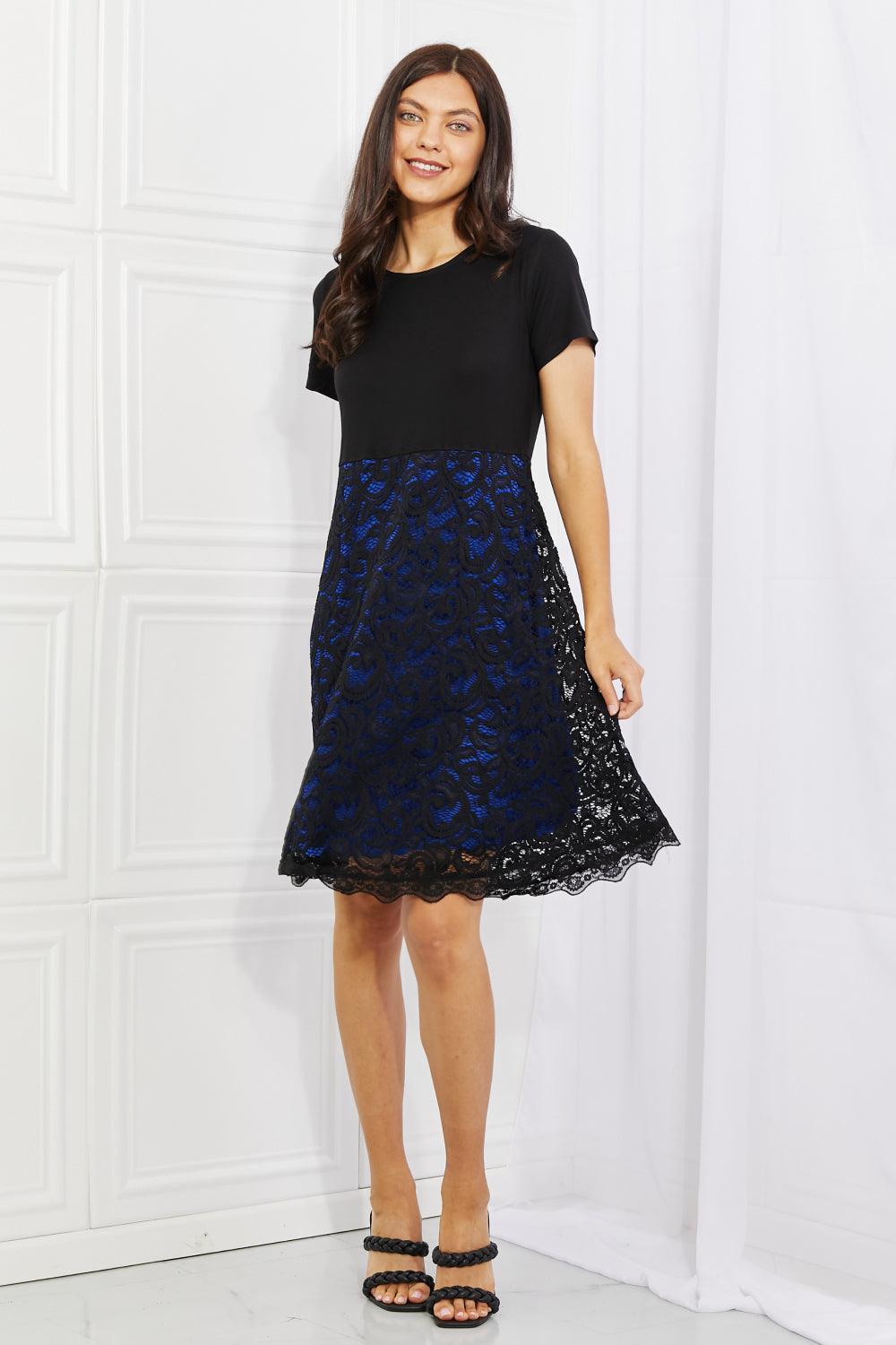 Unique Dream Contrasting Navy Lace Midi Dress - MXSTUDIO.COM