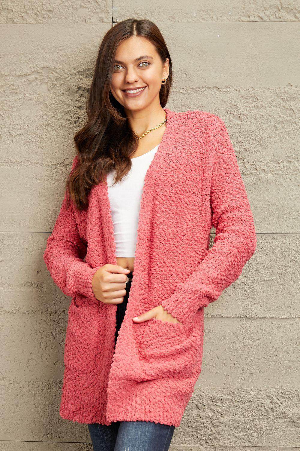 Unique Popcorn Knit Plus Size Open Front Cardigan - MXSTUDIO.COM